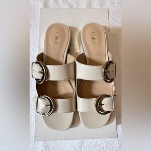 Chloe Cream Leather Buckle Sandals